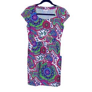 Jude Connally Patty Floral Paisley Dress Multicolor Cap Sleeve Size Small